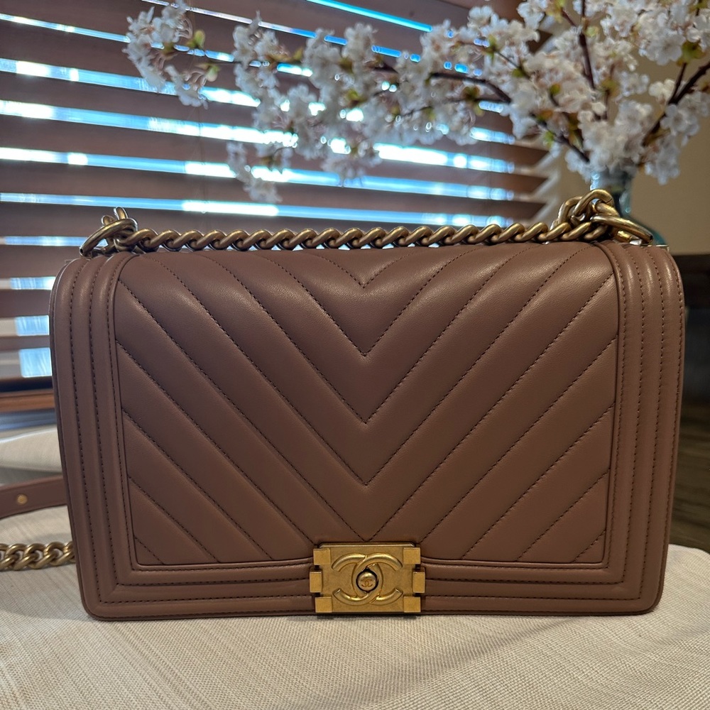 CHANEL Brown Crossbody Bag with Gold Accents